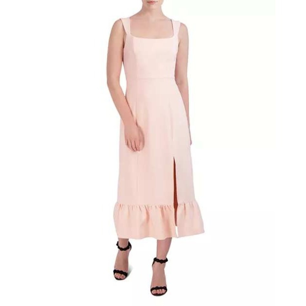 Laundry by Shelli Segal Pink Ruffle Hem Midi Dress Square‎ Neck Slit Size 10